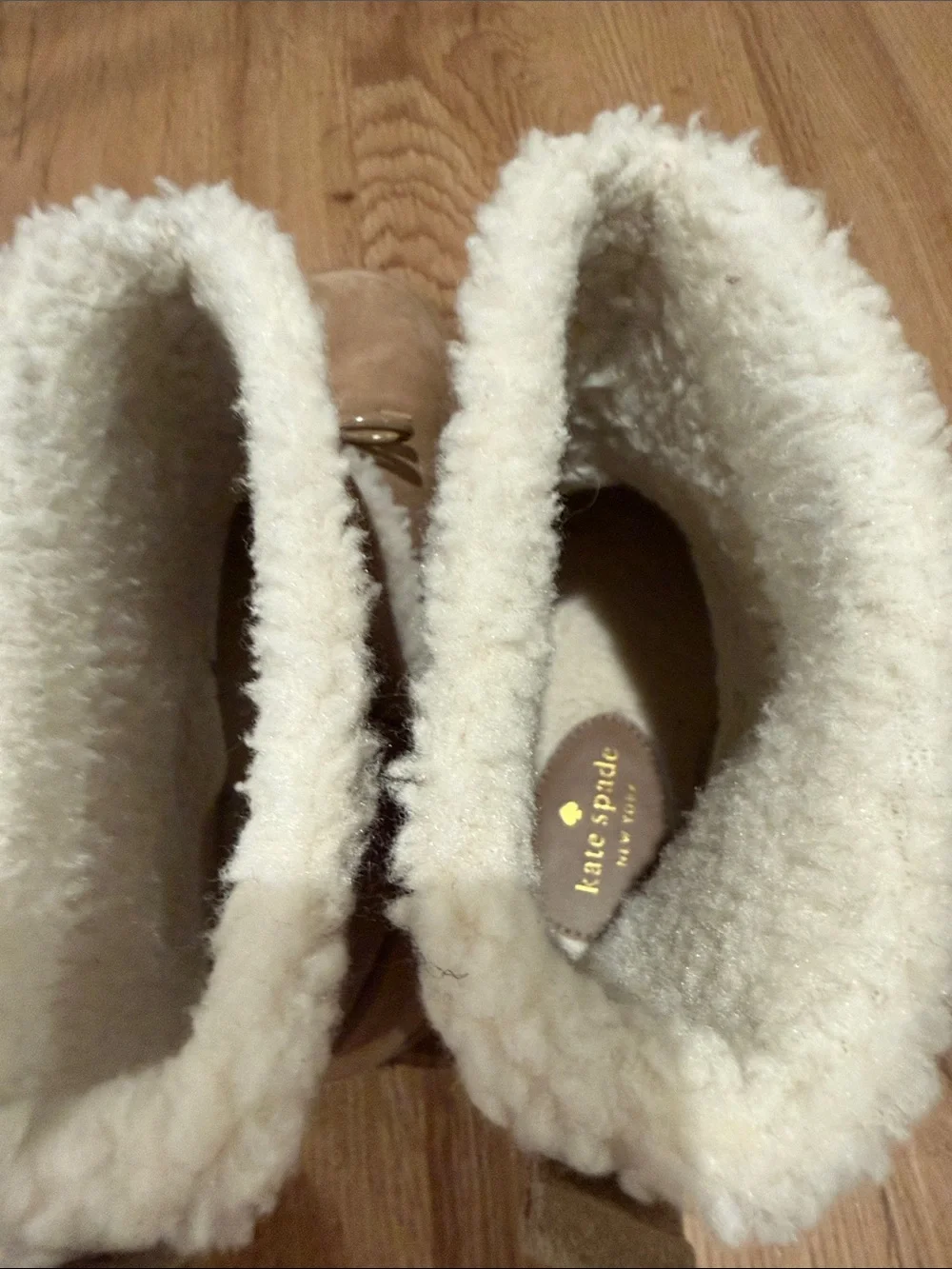 kate spade Tan Faux-Suede Faux-Shearling Mid-Calf Boots